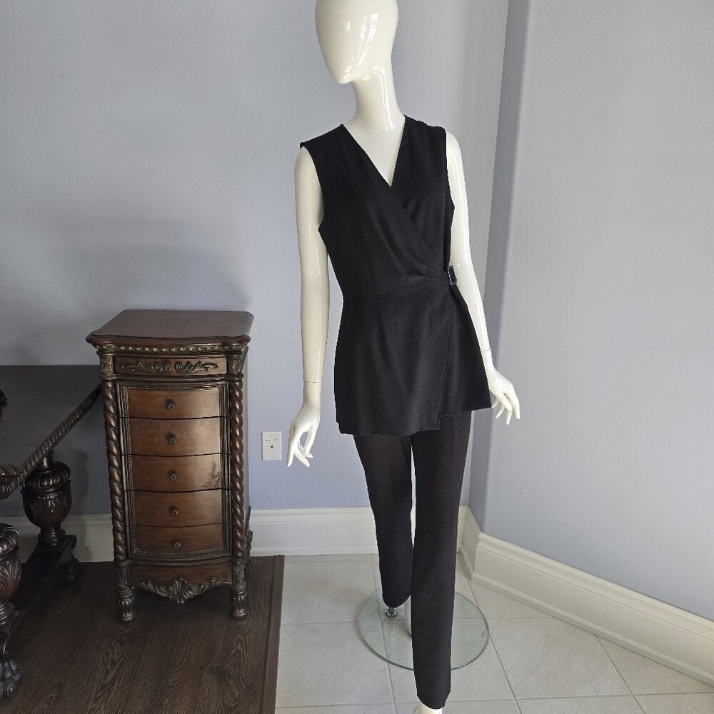 Tristan & Iseut 100% Wool Wrap Vest – Size 7 – Classic Black – Tailored Minimali
